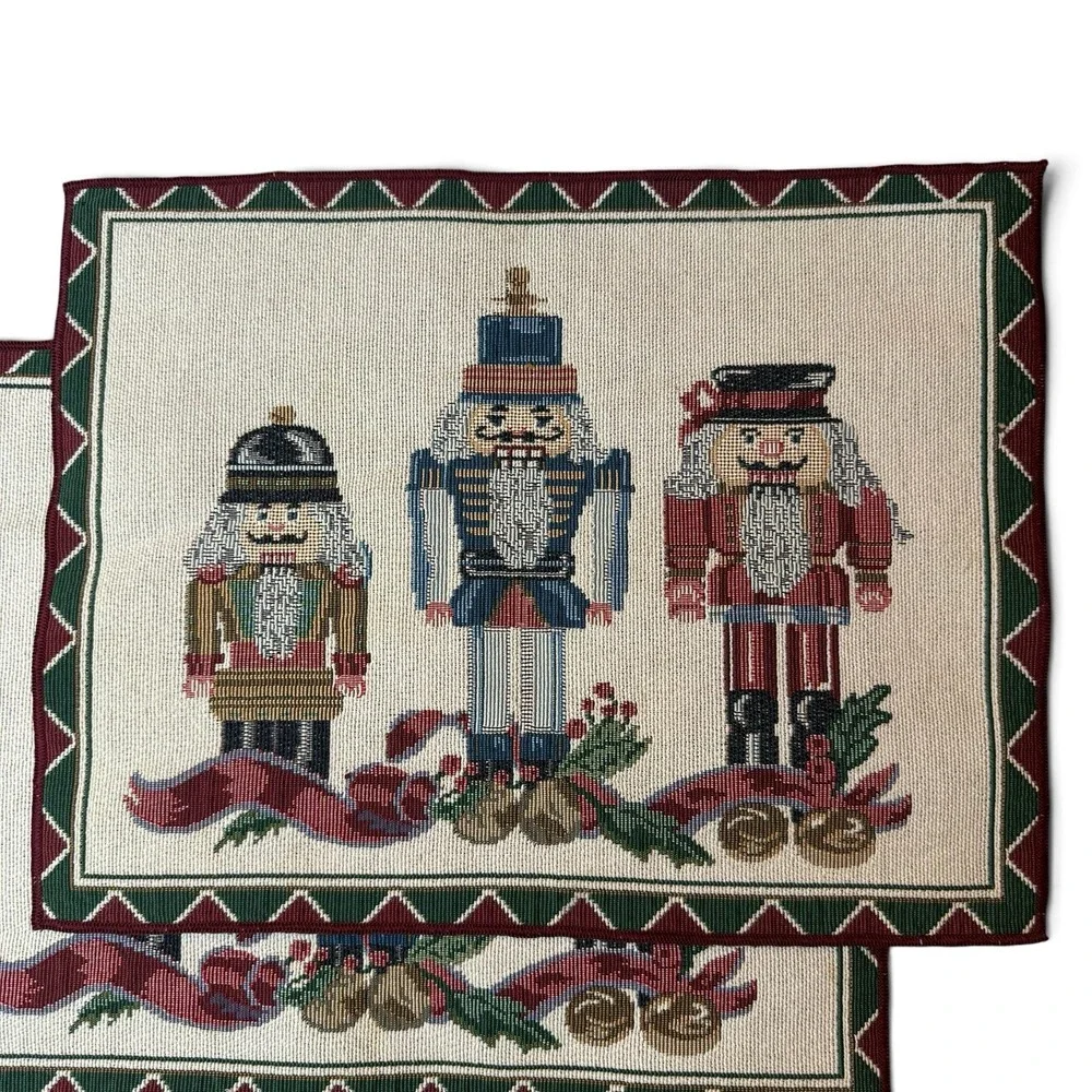 Set of 3 Vintage Nutcracker Tapestry Placemats Classic Traditional Christmas